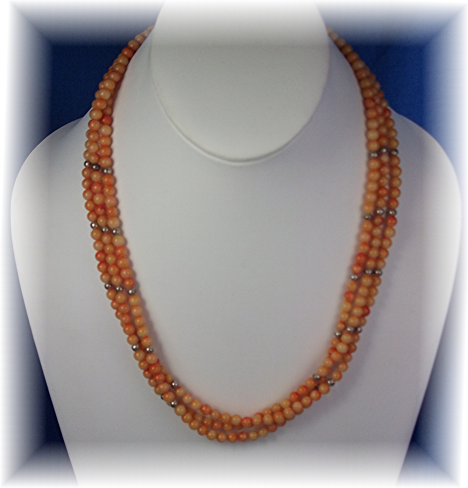 Native American  Coral 3 Strand Sterling Silver Clasp