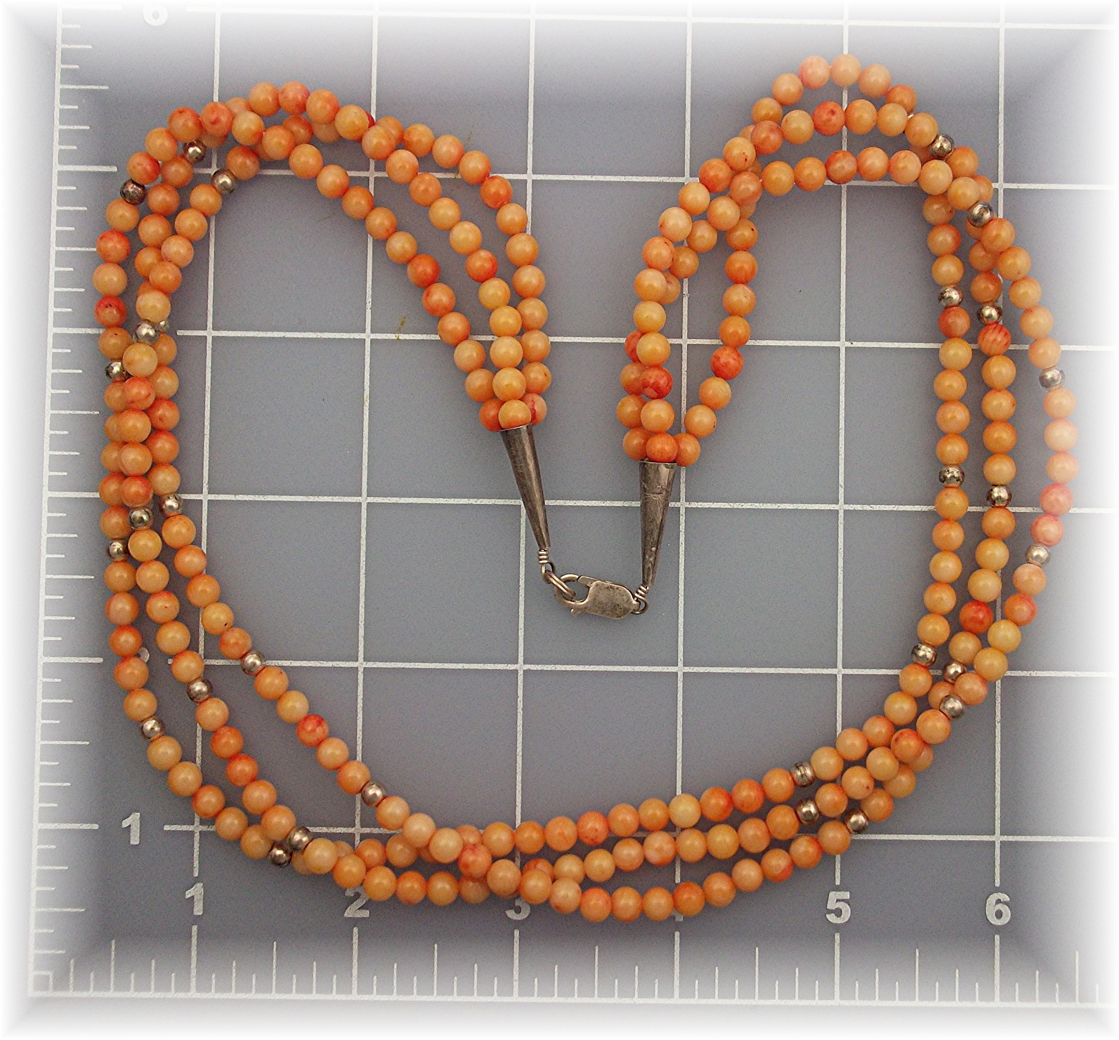 Native American  Coral 3 Strand Sterling Silver Clasp