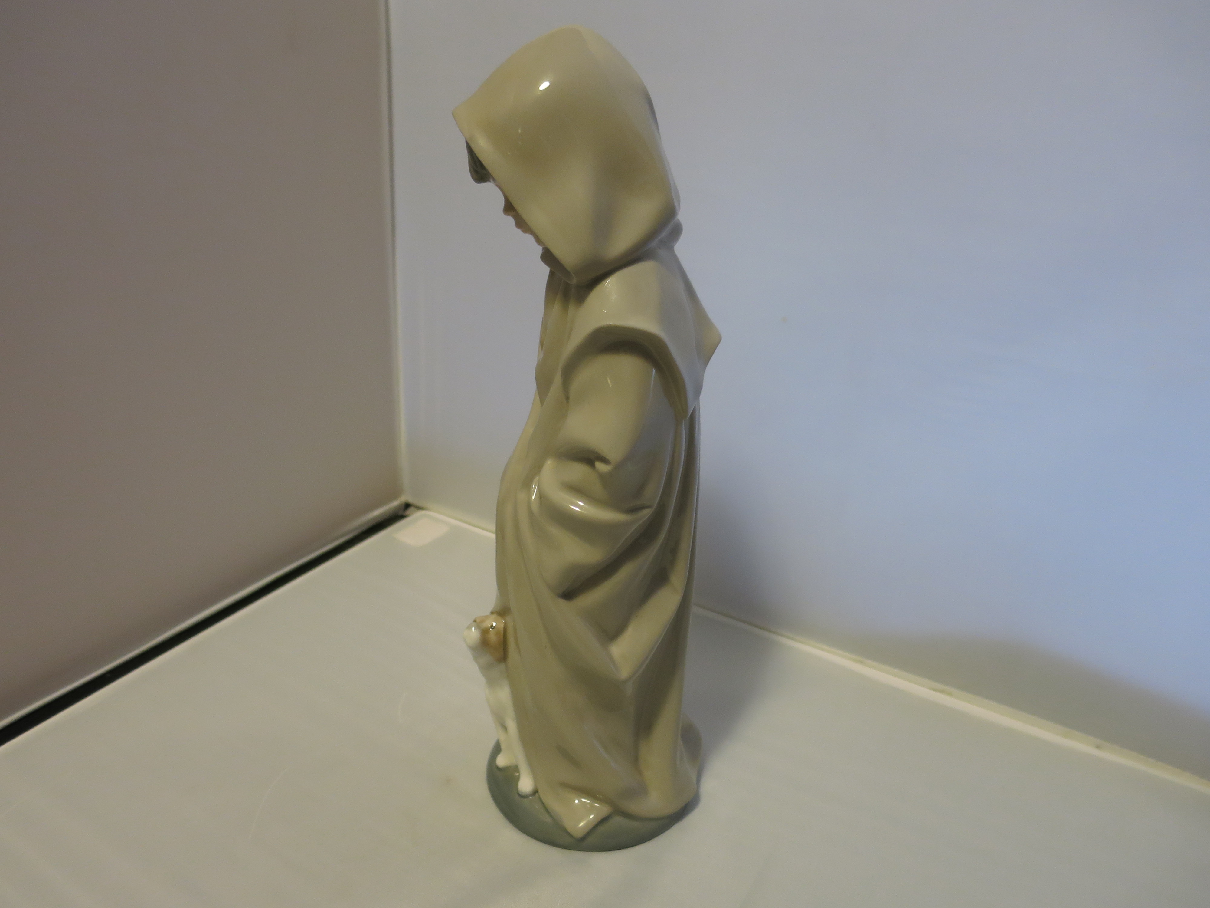Nao Lladro Boy in Hood Coat Figurine Look Down at Dog