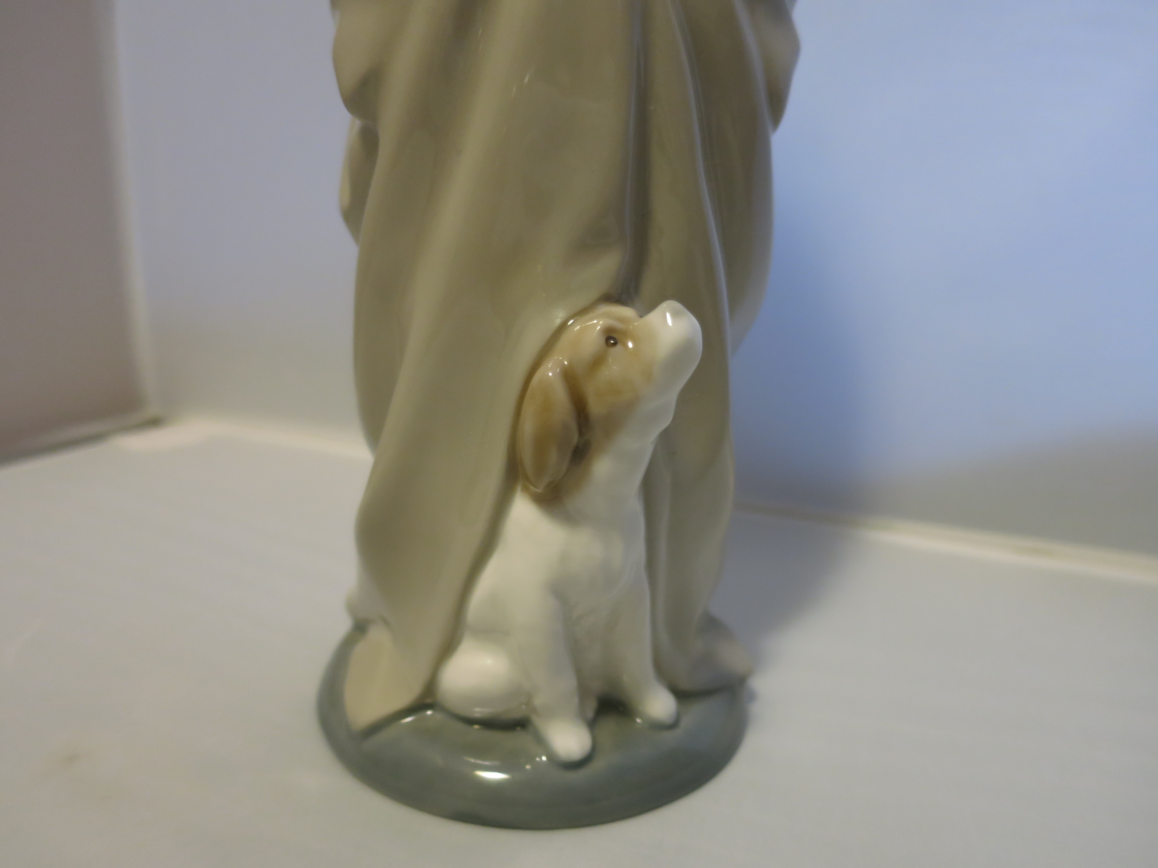 Nao Lladro Boy in Hood Coat Figurine Look Down at Dog