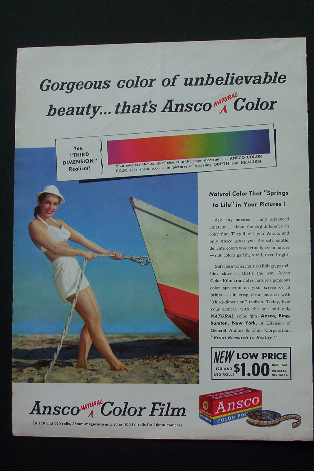 1950 Ansco Color Film with Woman Holding Rope Of Boat