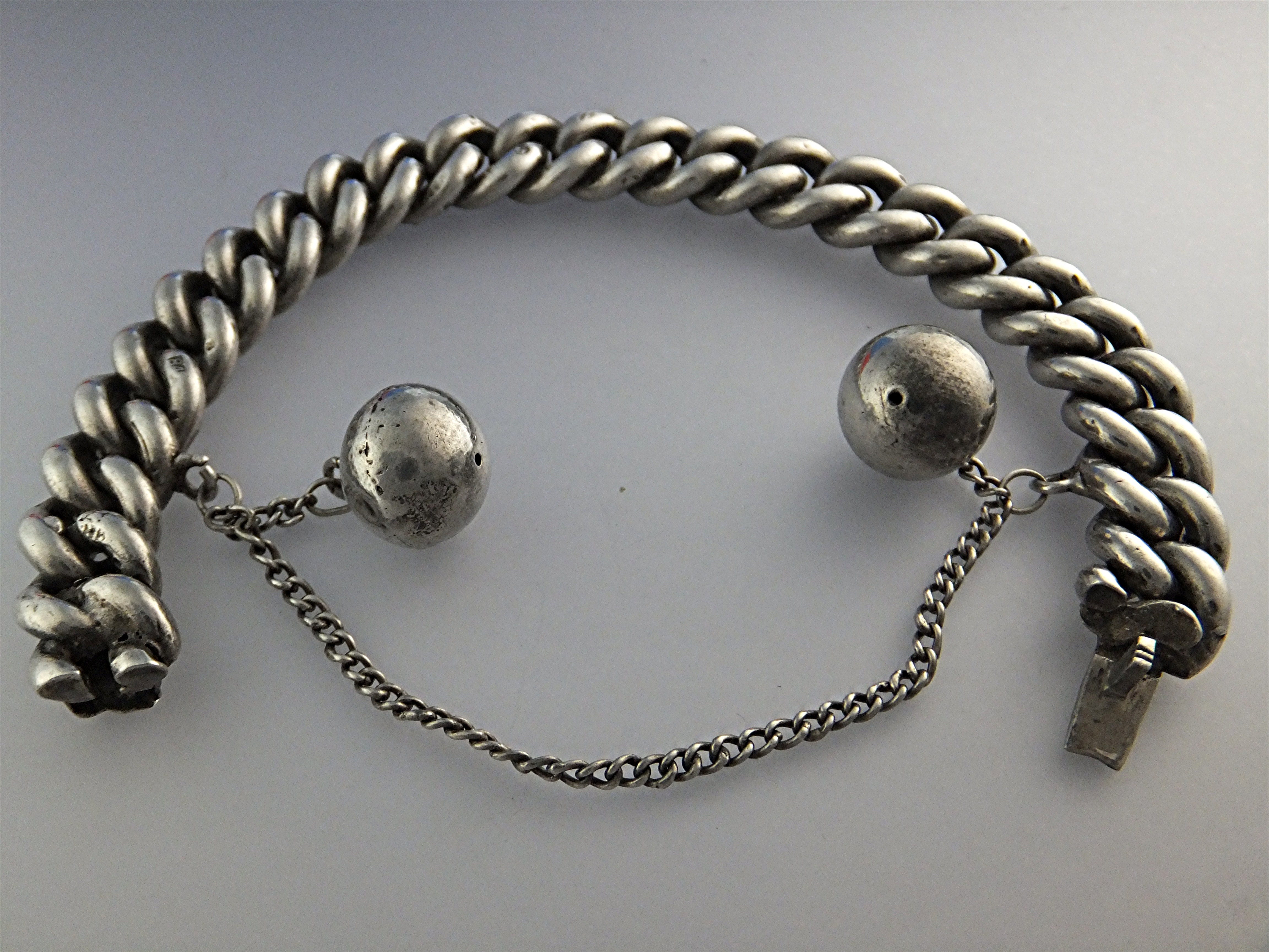 Bracelet Sterling Silver Curb Link Silver Balls UK