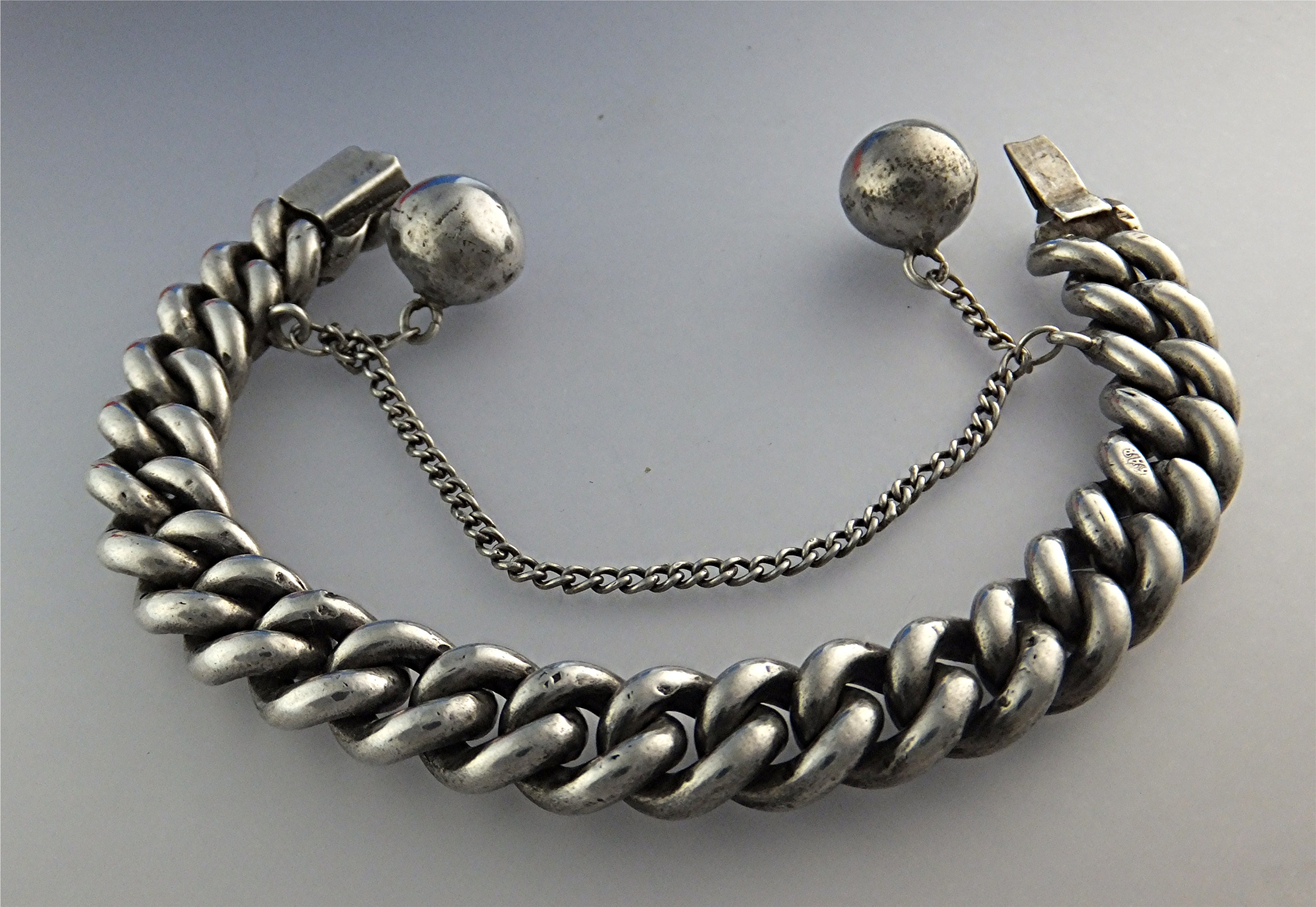 Bracelet Sterling Silver Curb Link Silver Balls UK