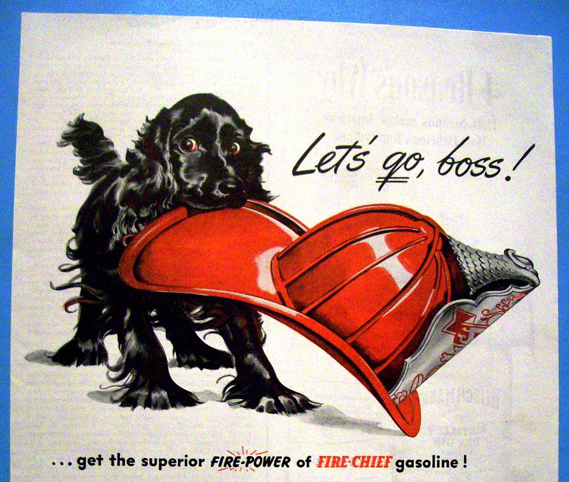 1946 Texaco Fire Chief Gasoline w/ Dog Holding Hat