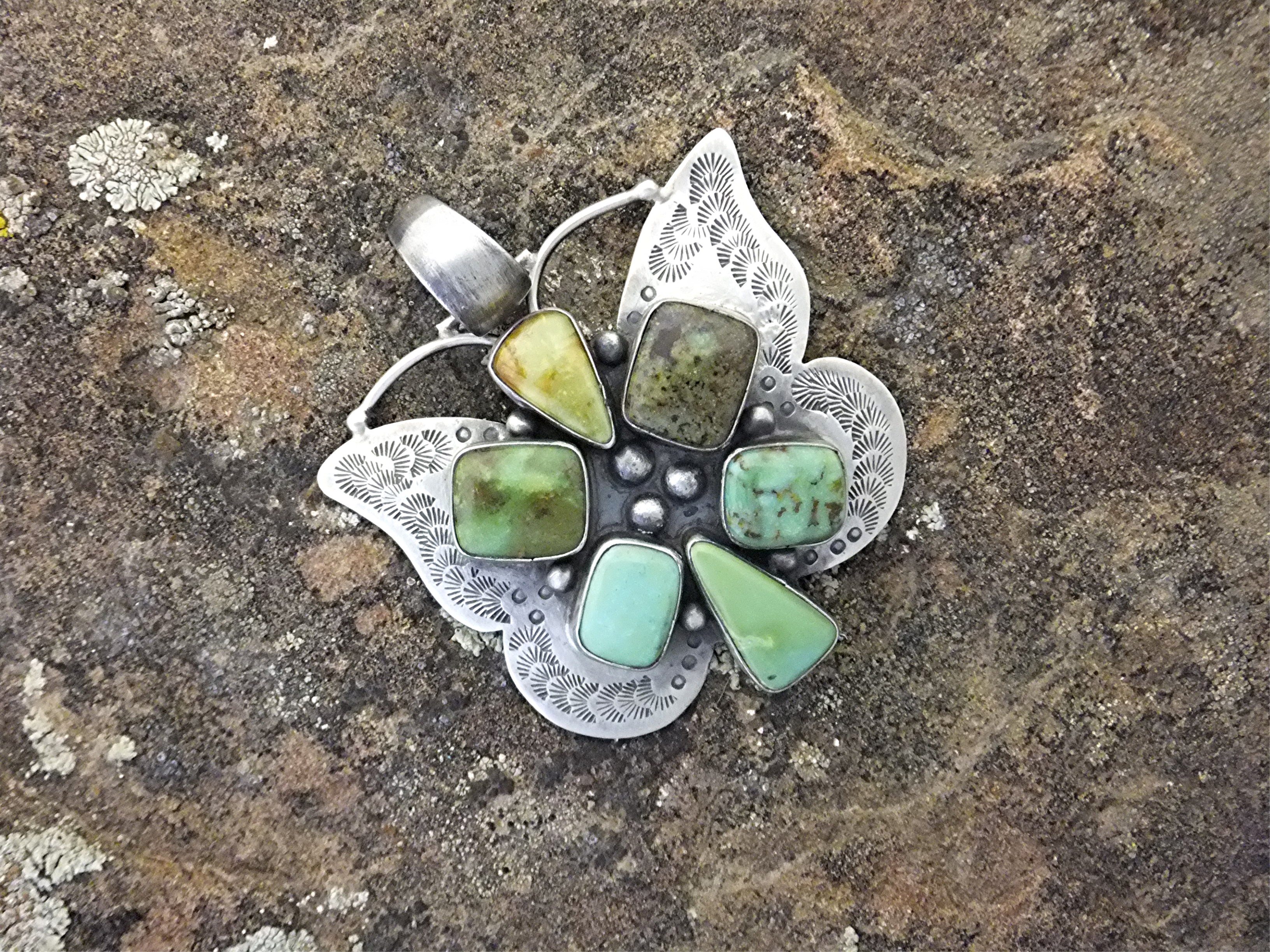 Navajo Sterling Silver Turquoise Butterfly Pendant B.JO