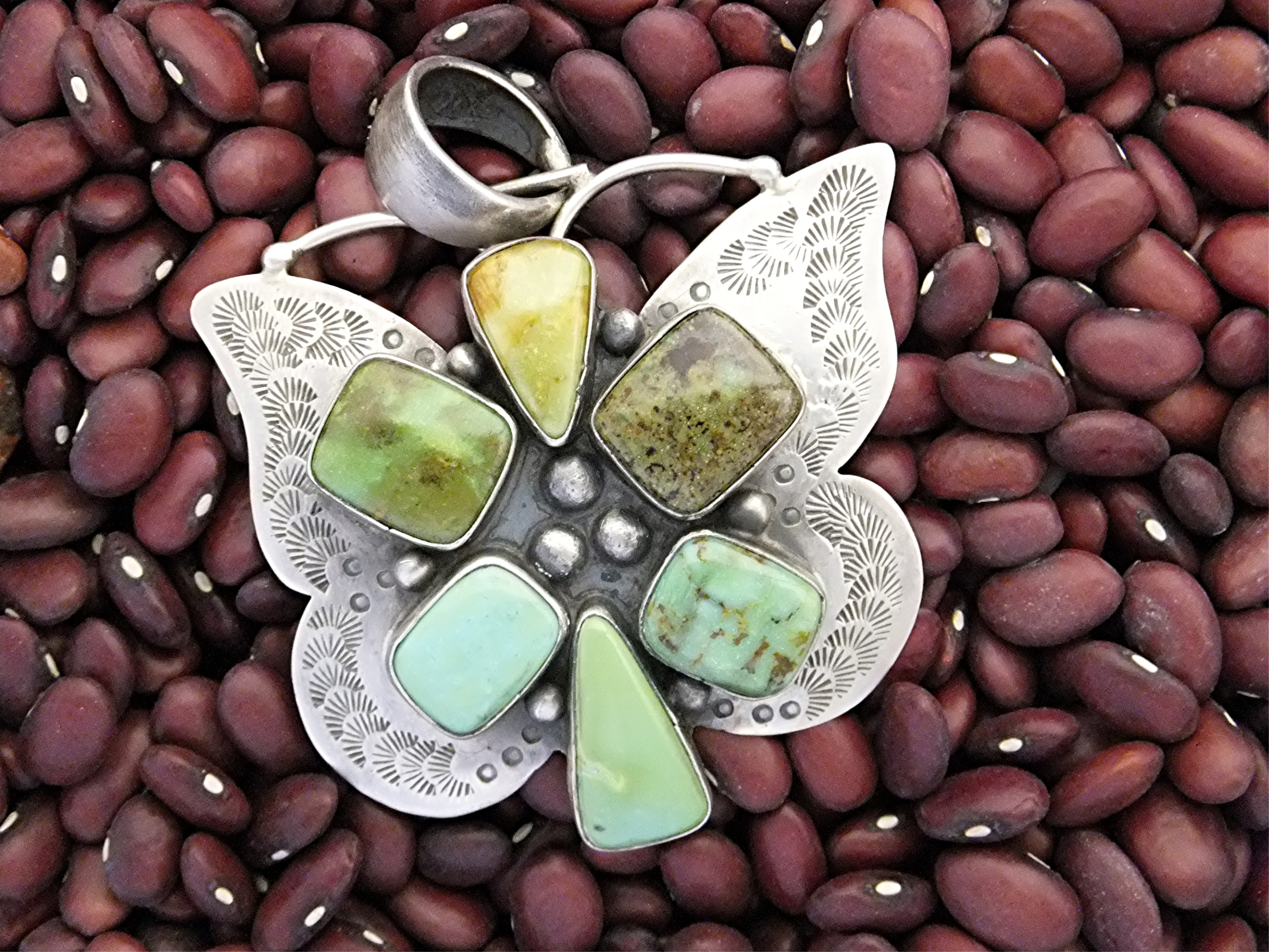 Navajo Sterling Silver Turquoise Butterfly Pendant B.JO
