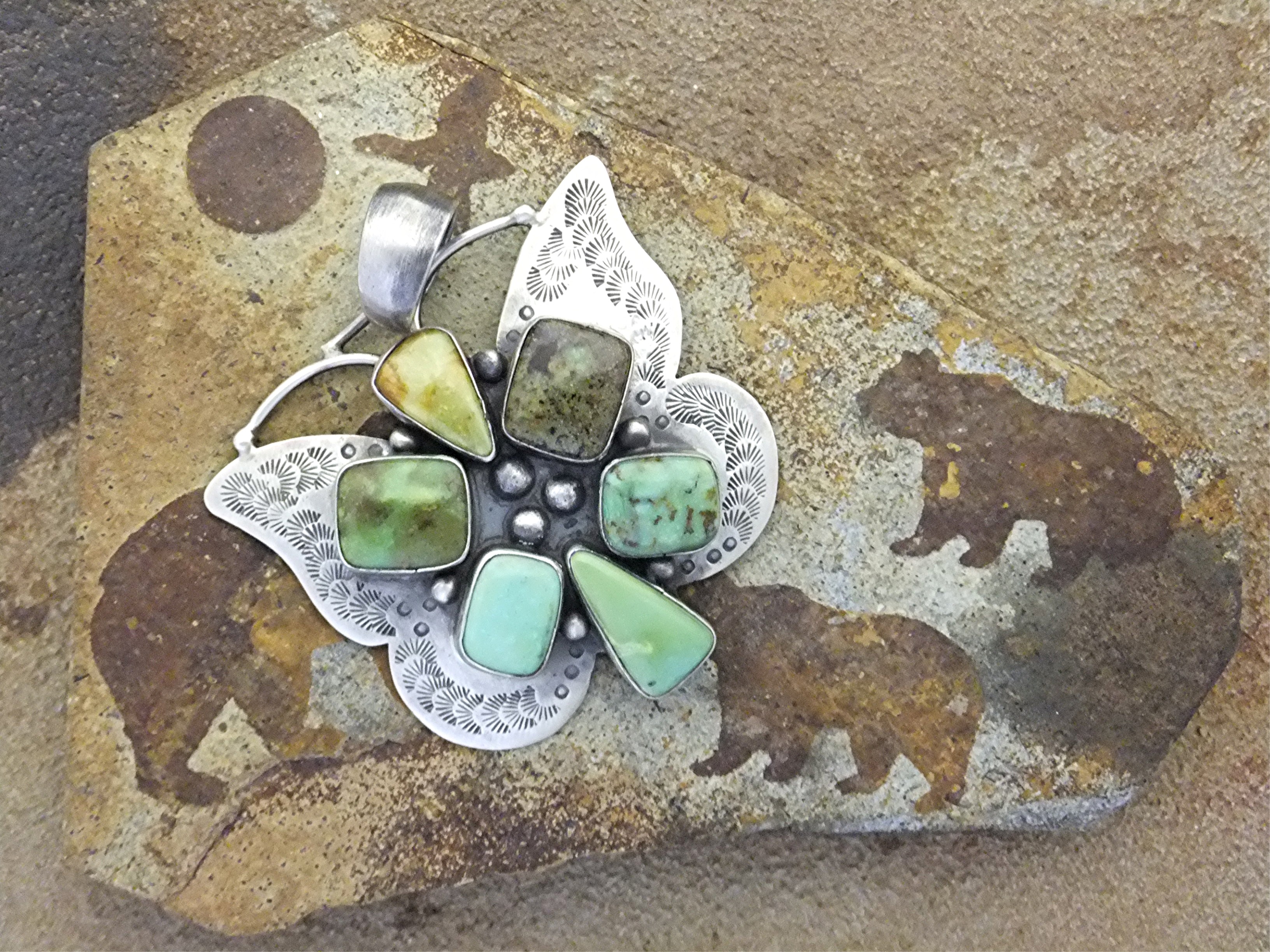 Navajo Sterling Silver Turquoise Butterfly Pendant B.JO