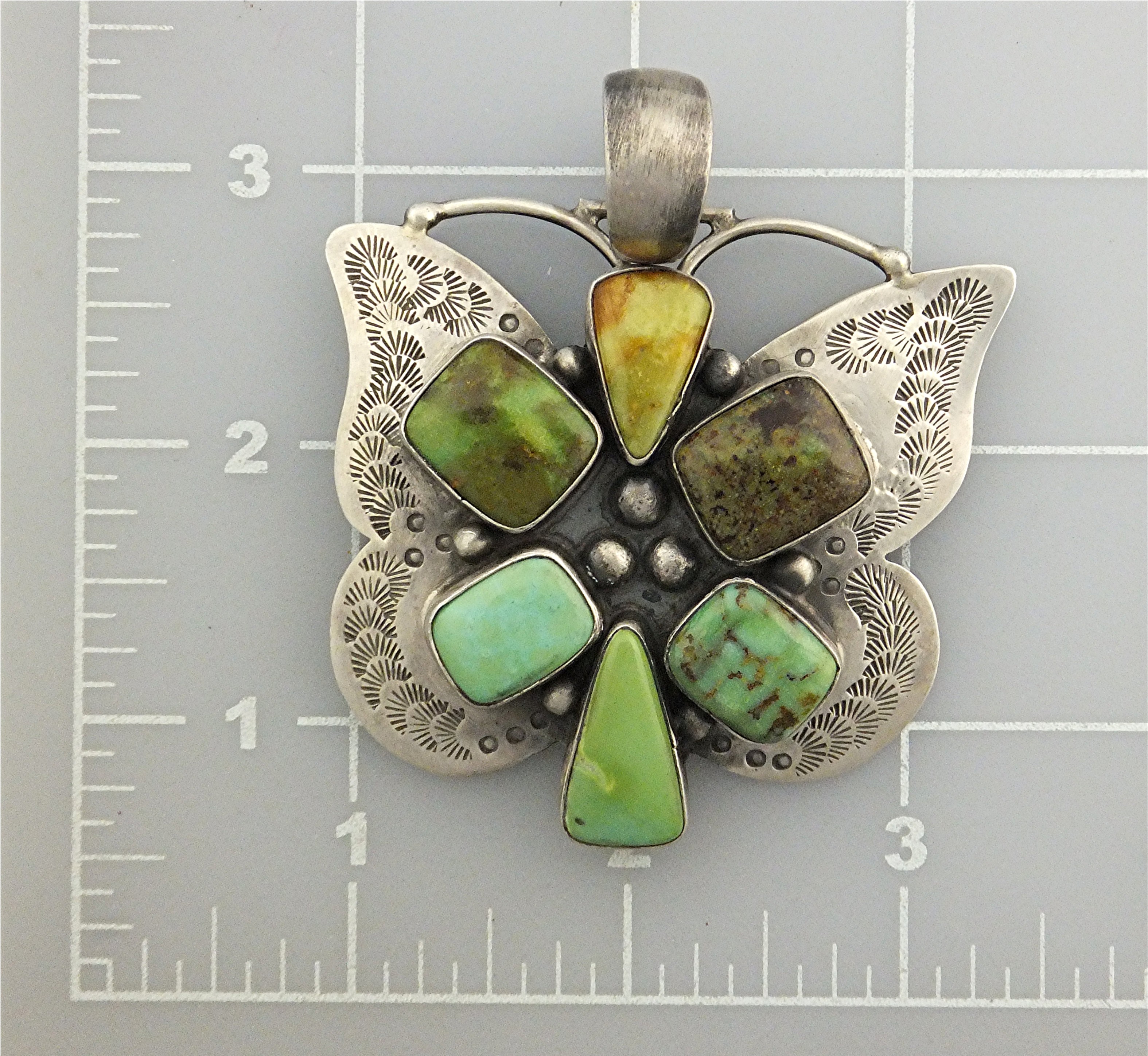 Navajo Sterling Silver Turquoise Butterfly Pendant B.JO