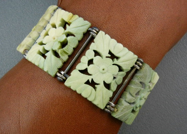 Bone Ivory Sterling Silver Chinese Bracelet 50s