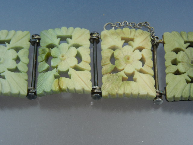 Bone Ivory Sterling Silver Chinese Bracelet 50s