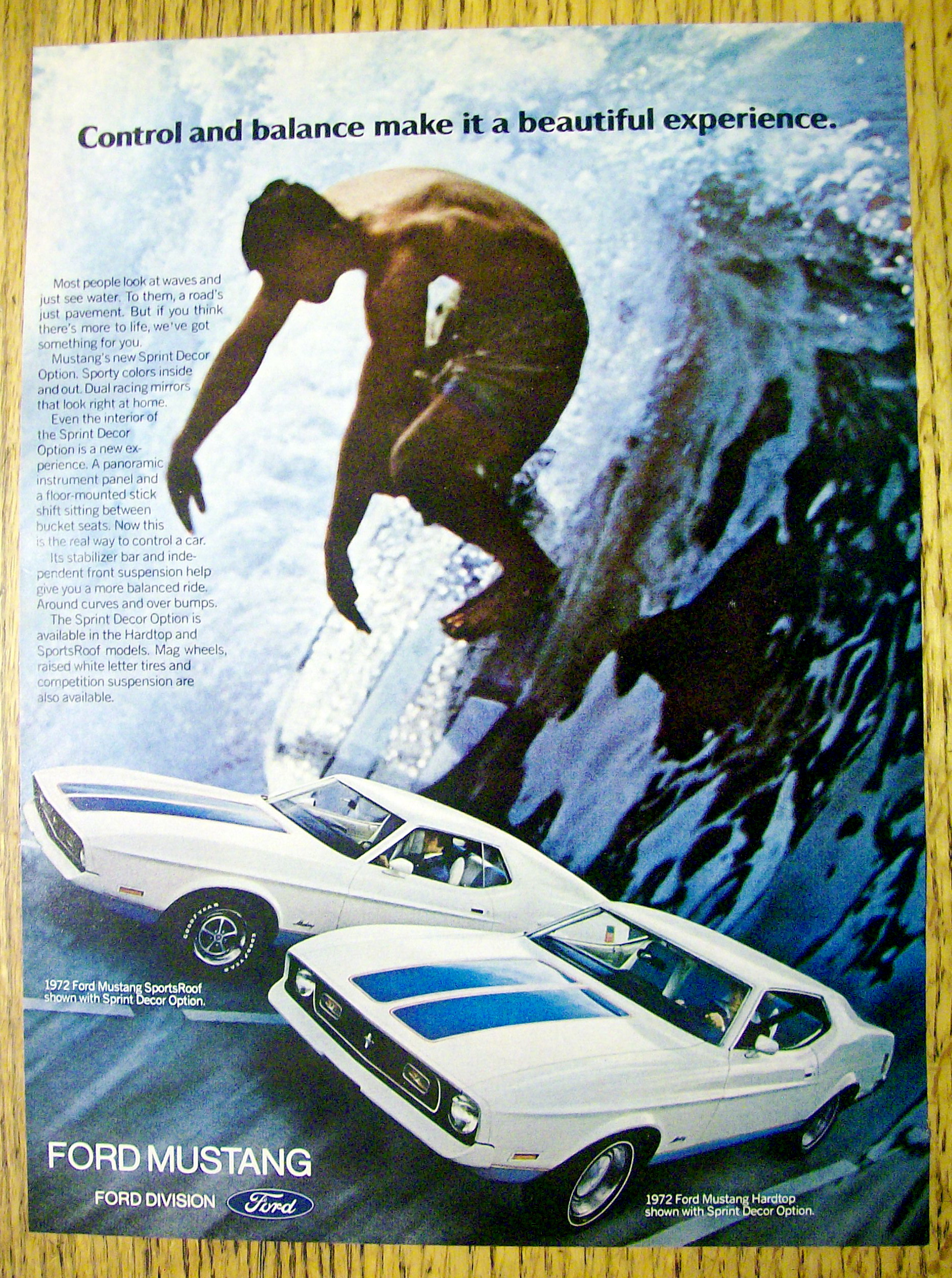 1972 Ford Mustang with Man Surfing