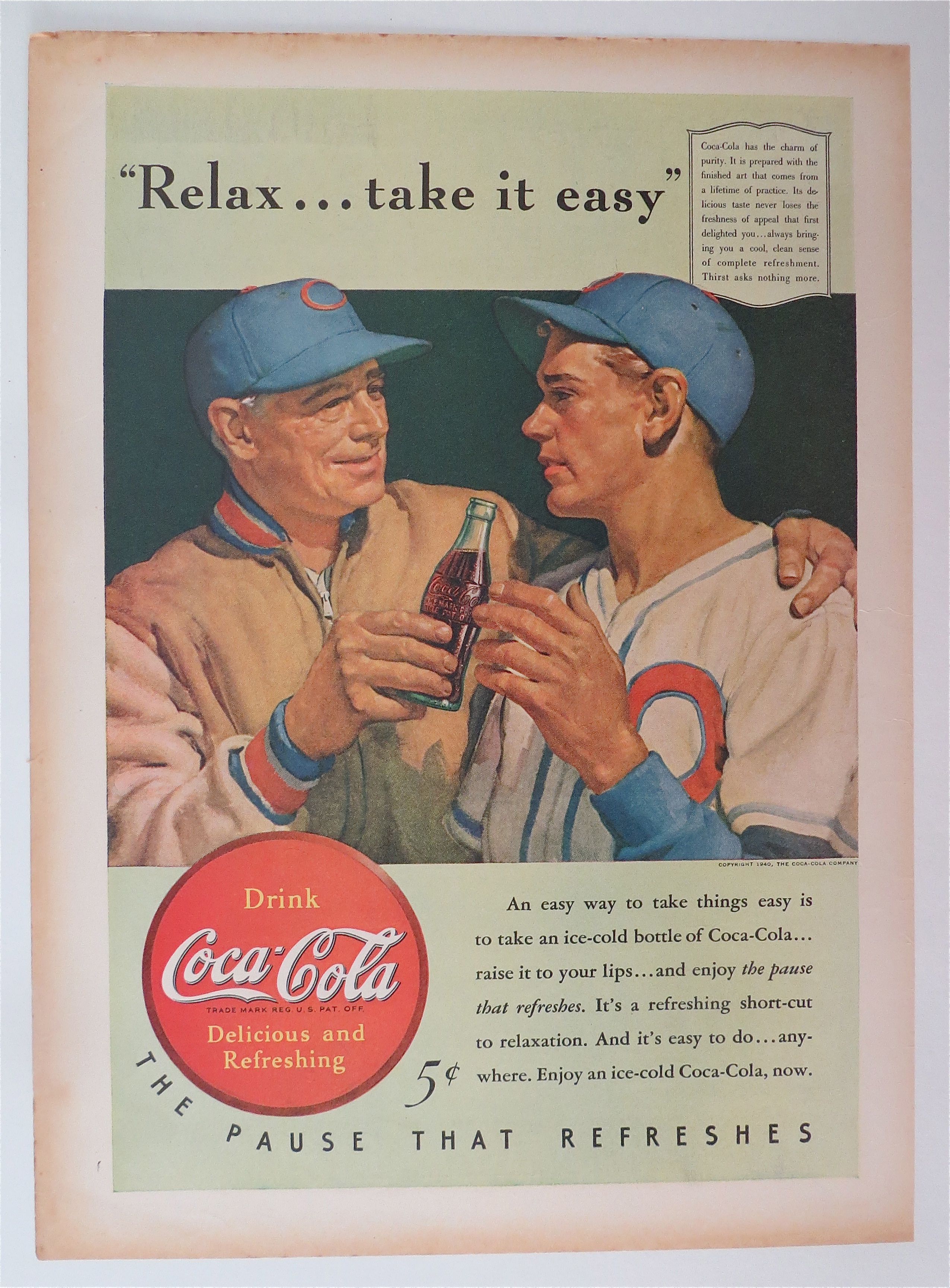 1940 Coca Cola (Coke) with Coach Giving Player a Soda
