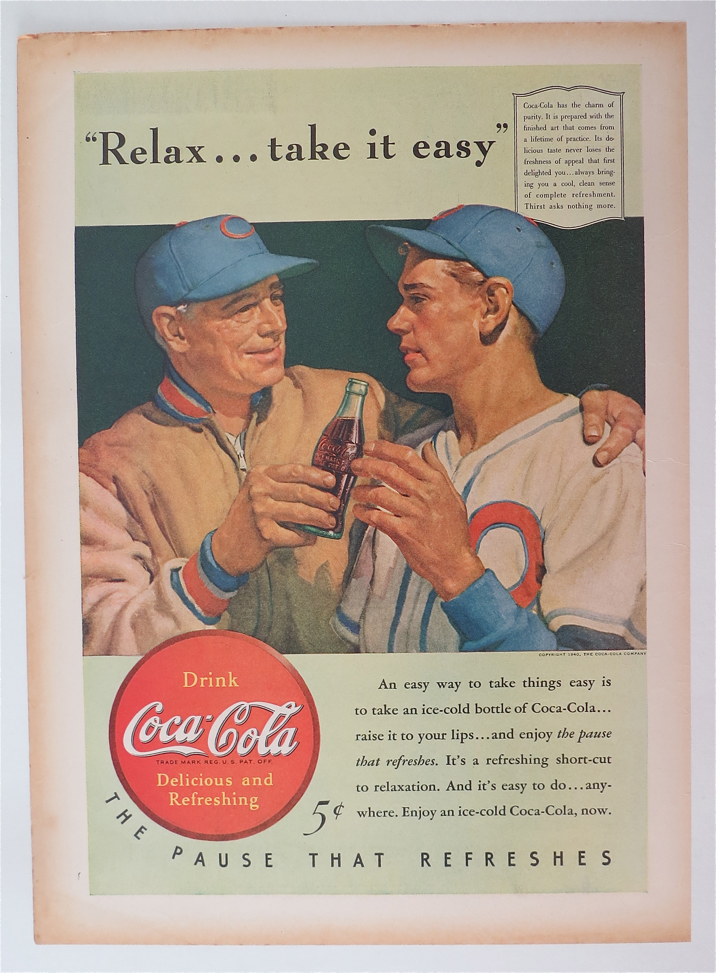 1940 Coca Cola (Coke) with Coach Giving Player a Soda