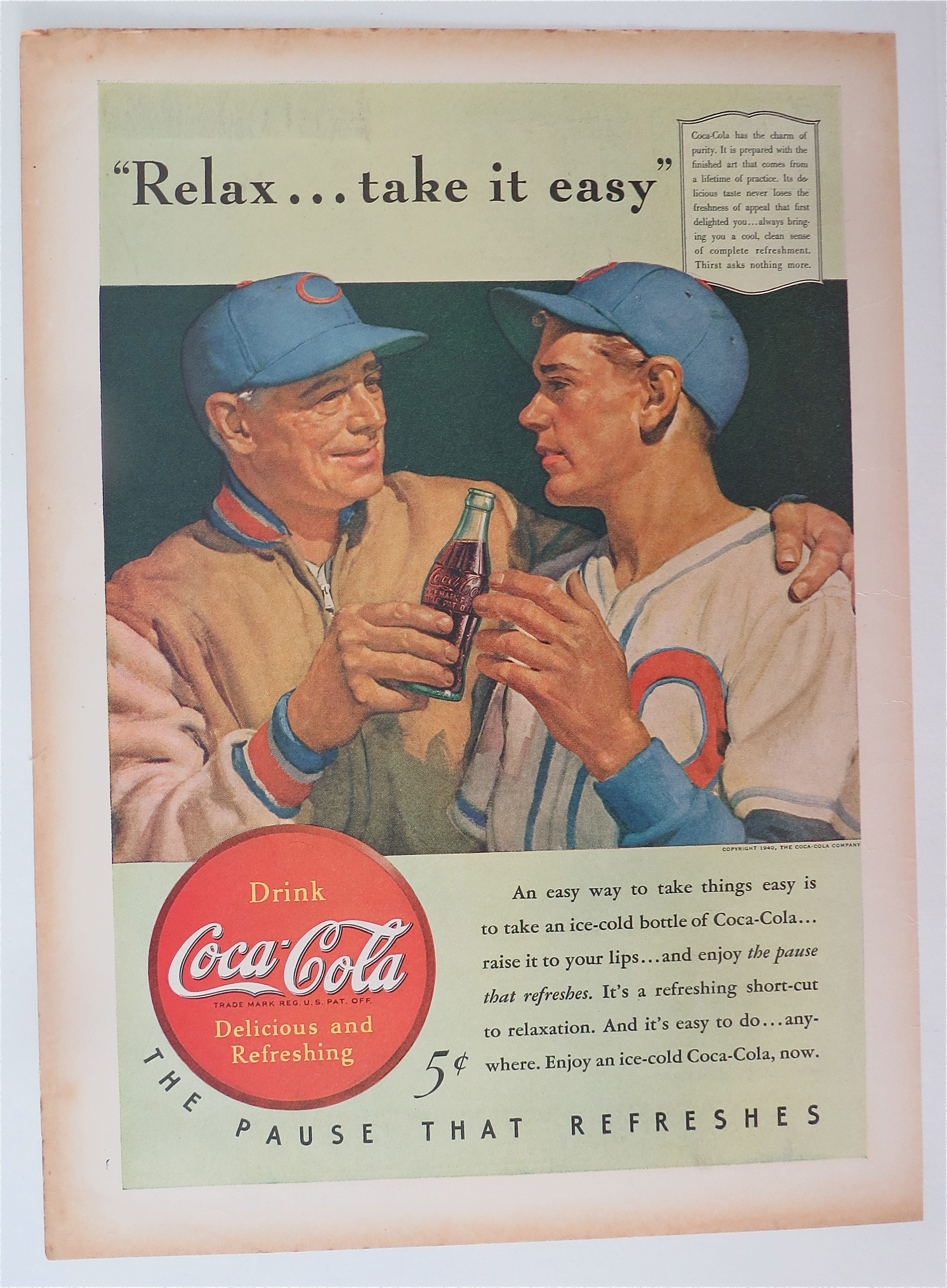 1940 Coca Cola (Coke) with Coach Giving Player a Soda