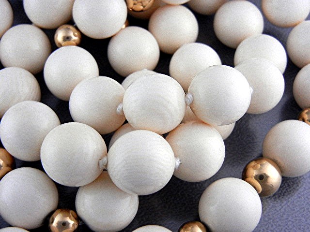 Bone  Ivory Pre Ban Beads and Gold Necklace
