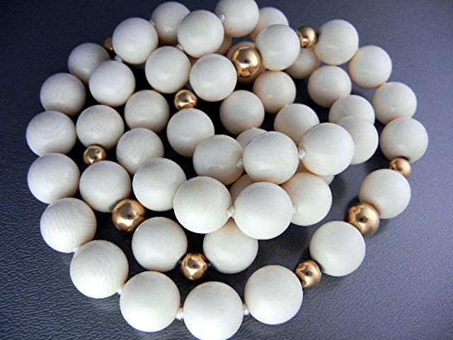Bone Ivory Pre Ban Beads and Gold Necklace