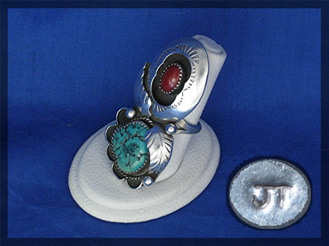 Navajo Coral Turquoise Sterling Silver JT Signed Ring