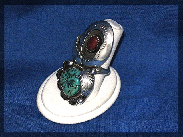 Navajo Coral Turquoise Sterling Silver JT Signed Ring