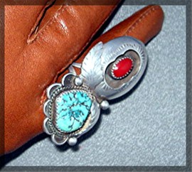 Navajo Coral Turquoise Sterling Silver JT Signed Ring