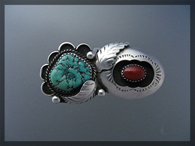 Navajo Coral Turquoise Sterling Silver JT Signed Ring