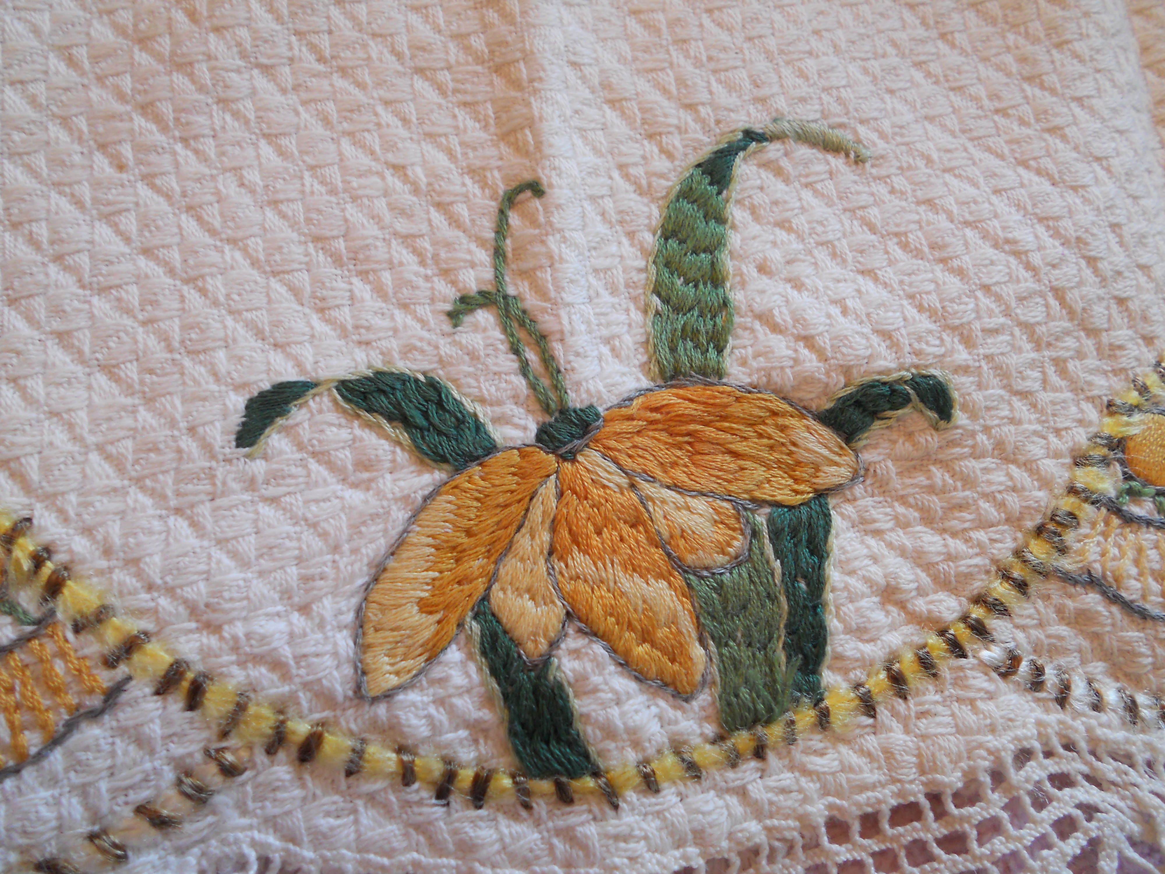 Linen Floral Doily Hand Made Crewl work