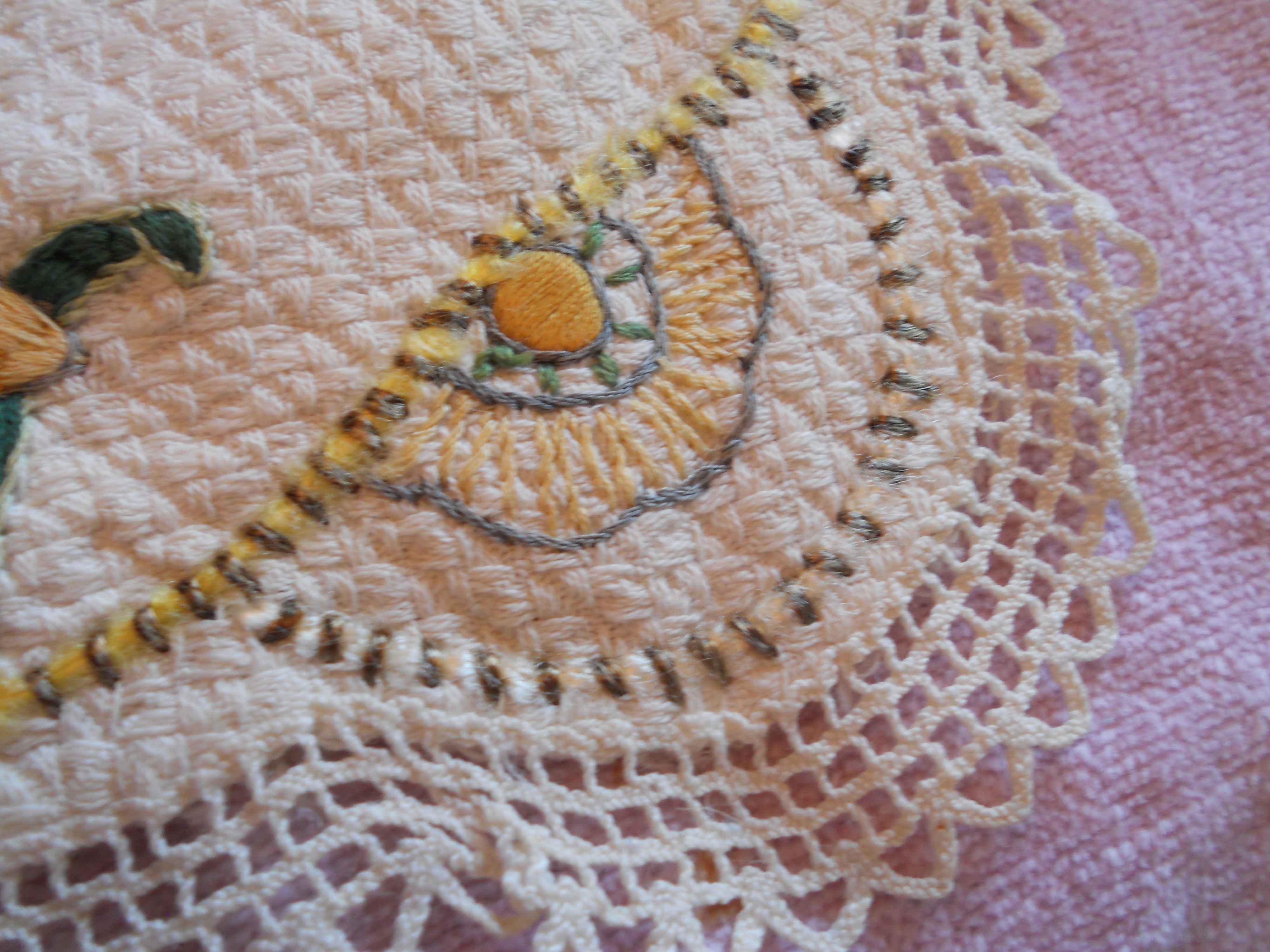 Linen Floral Doily Hand Made Crewl work