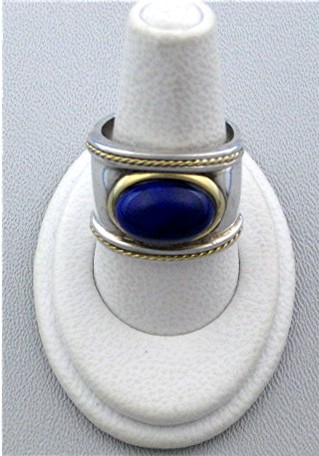 Ring 18K Gold Sterling Silver  Cabochon Lapis