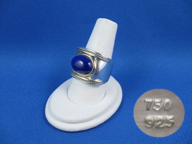Ring 18K Gold Sterling Silver  Cabochon Lapis