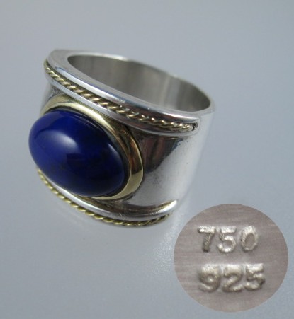 Ring 18K Gold Sterling Silver  Cabochon Lapis
