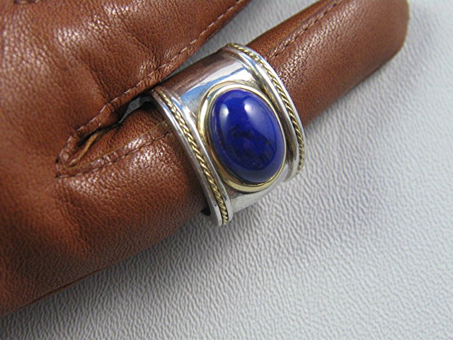 Ring 18K Gold Sterling Silver  Cabochon Lapis