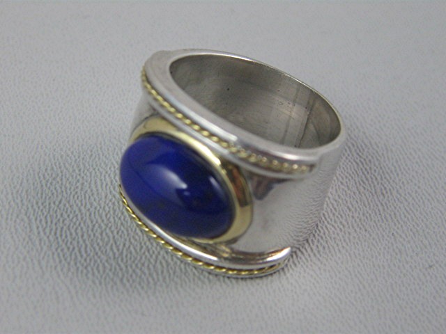 Ring 18K Gold Sterling Silver  Cabochon Lapis