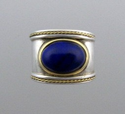 Ring 18K Gold Sterling Silver  Cabochon Lapis