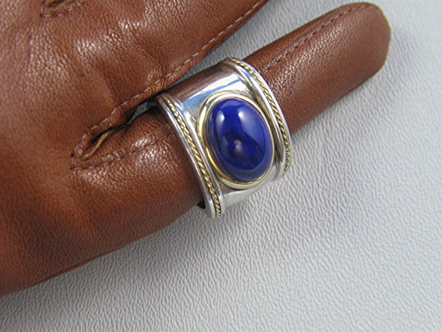 Ring 18K Gold Sterling Silver  Cabochon Lapis