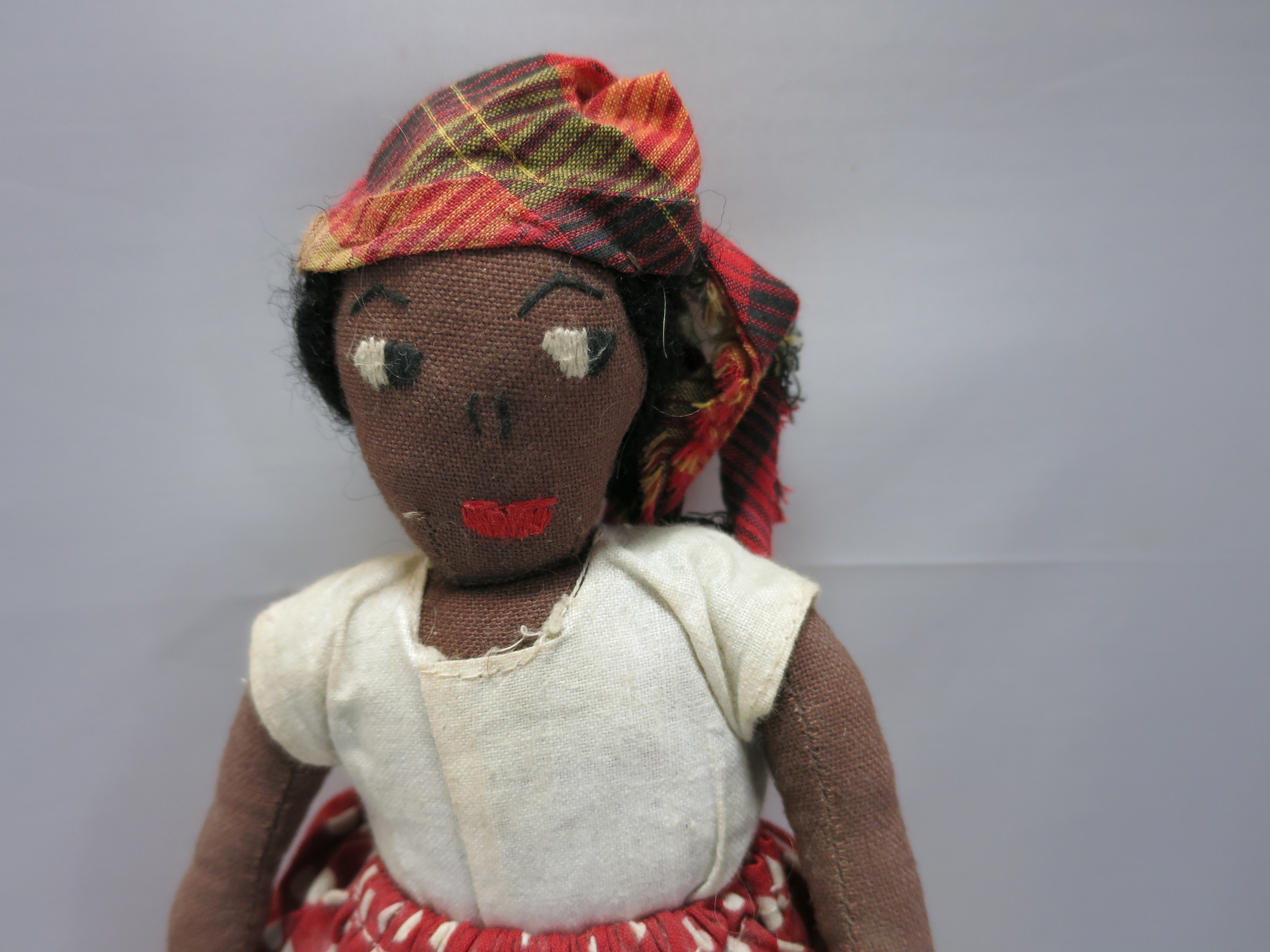 African American Cloth Doll with embroidered face 9 inch