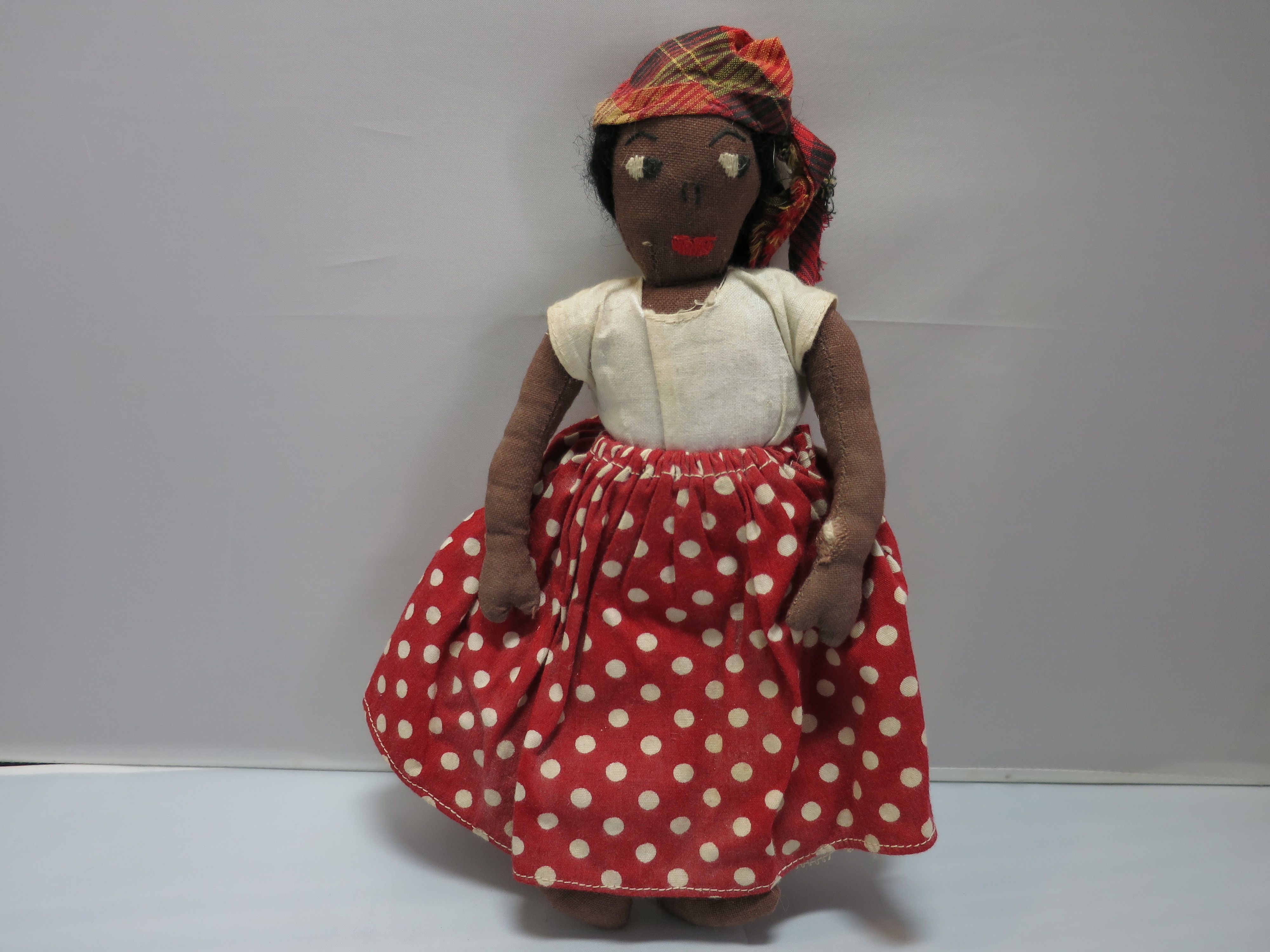 African American Cloth Doll with embroidered face 9 inch