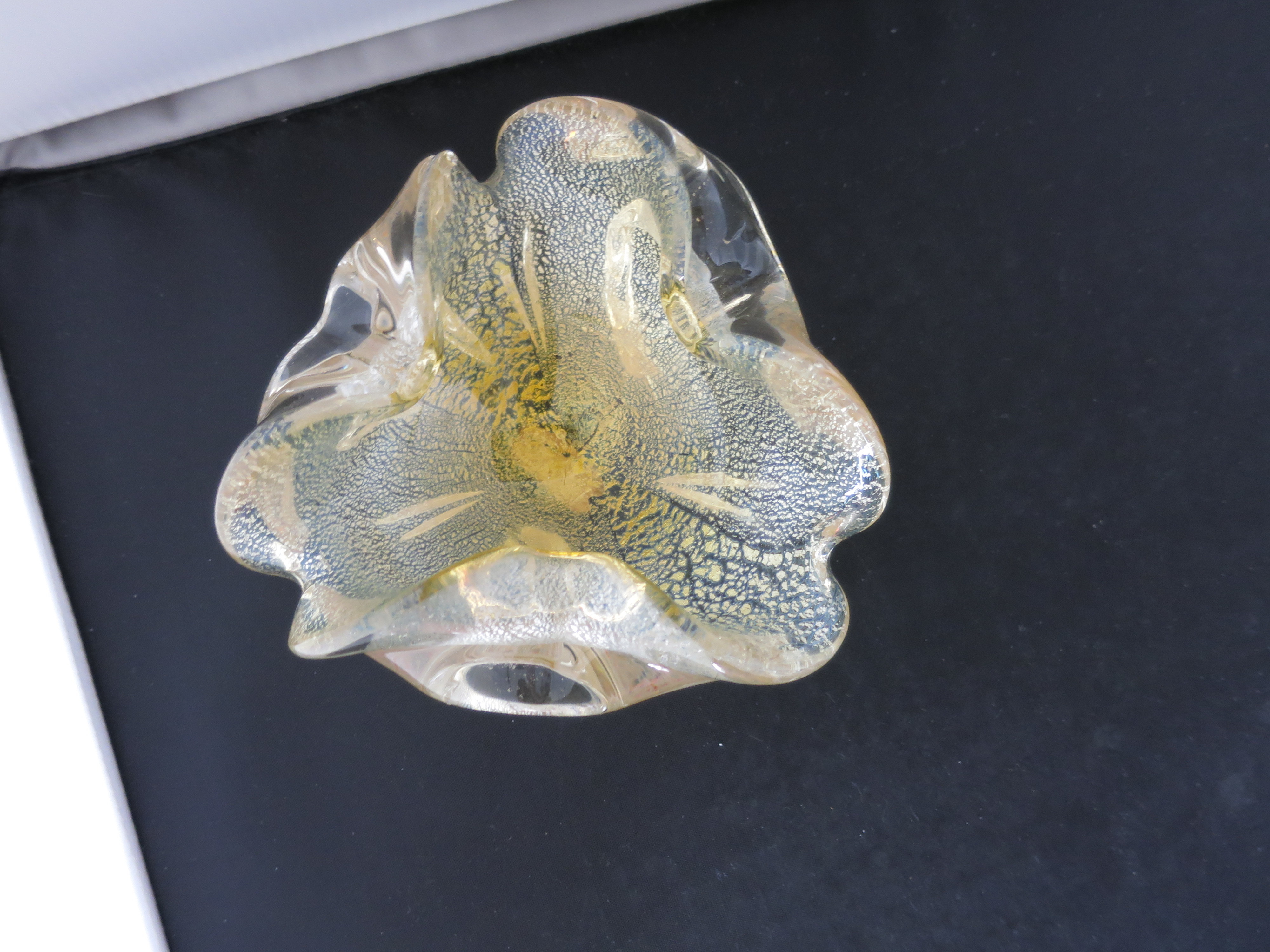 Murano Art Glass Venetian yellow gold fleck bowl ashtray dish