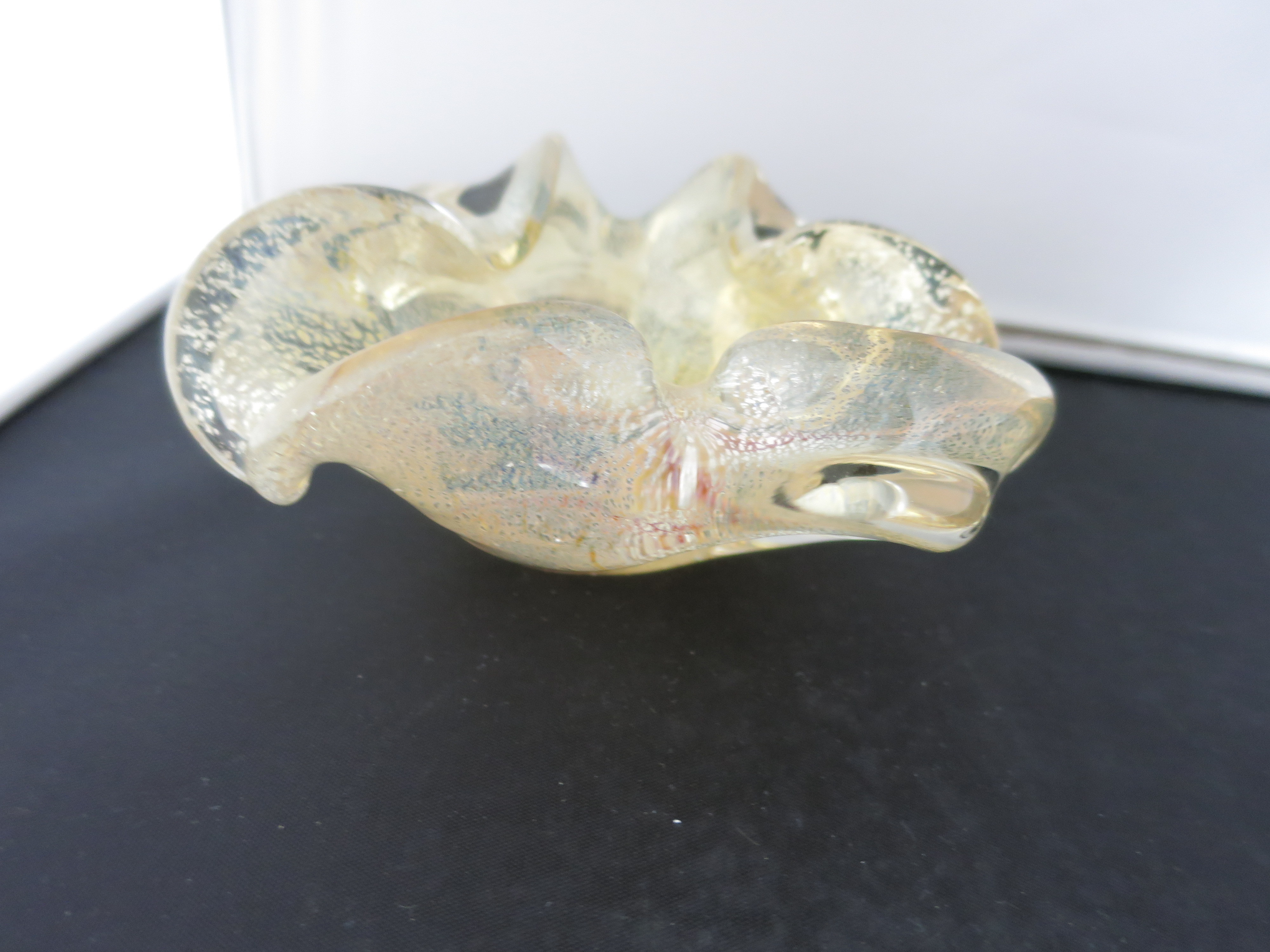 Murano Art Glass Venetian yellow gold fleck bowl ashtray dish