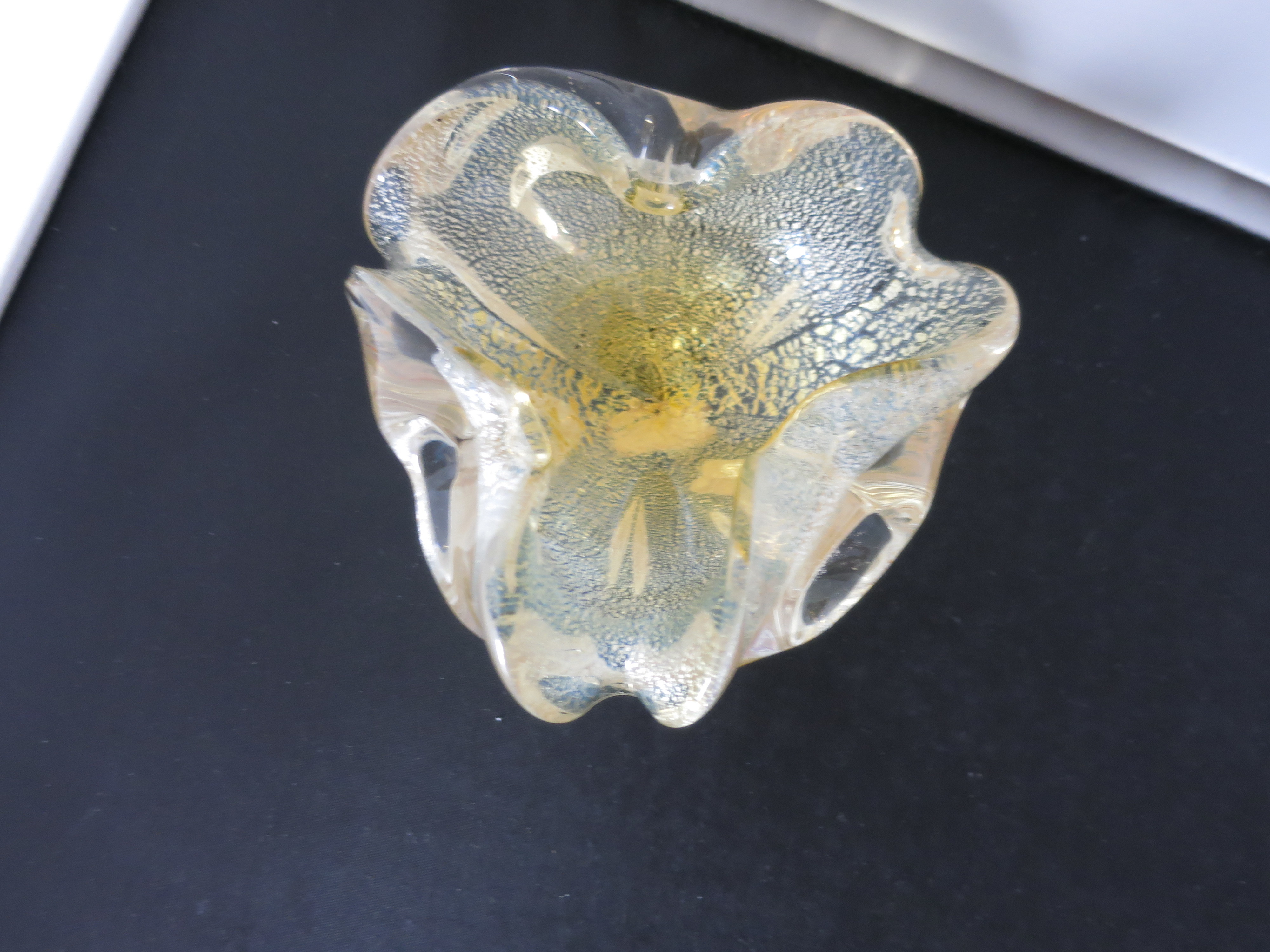Murano Art Glass Venetian yellow gold fleck bowl ashtray dish