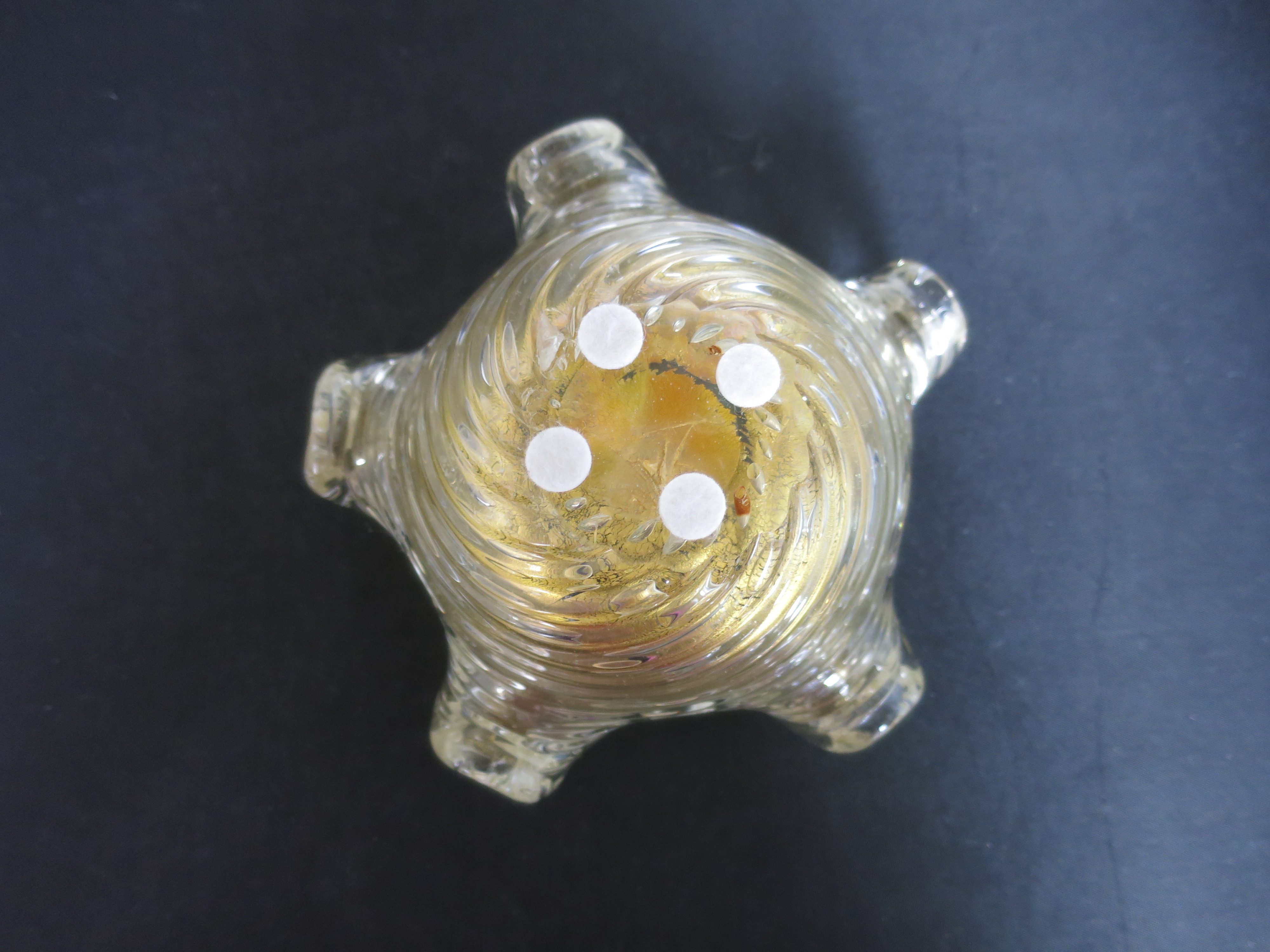 Murano Art Glass Swirl Ribbed Gold Fleck Bowl Yellow Clear
