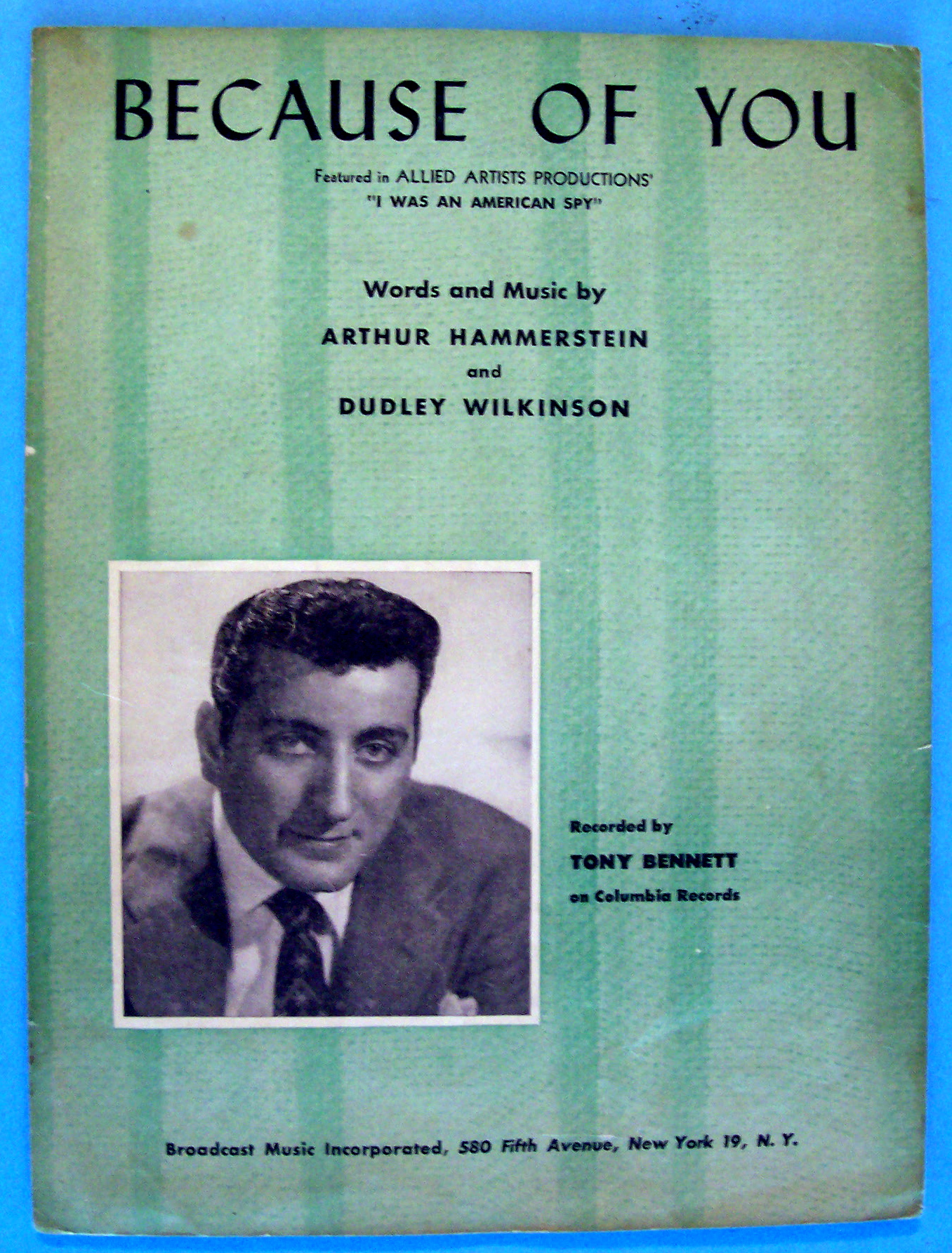 Sheet Music For 1940 Because Of You (Tony Bennett)