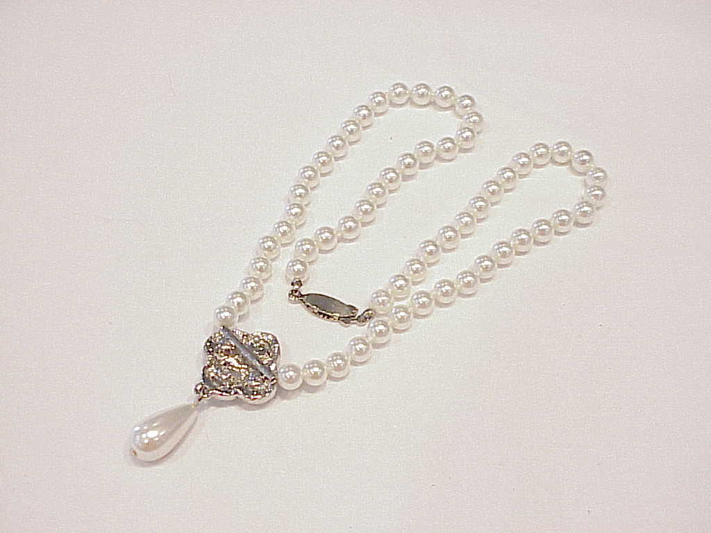 Faux Pearl And Rhinestone Necklace With Drop - Perfect For Wedding