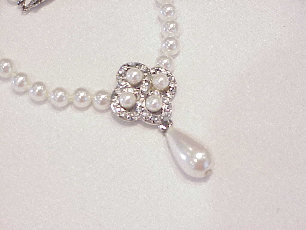 Faux Pearl And Rhinestone Necklace With Drop - Perfect For Wedding