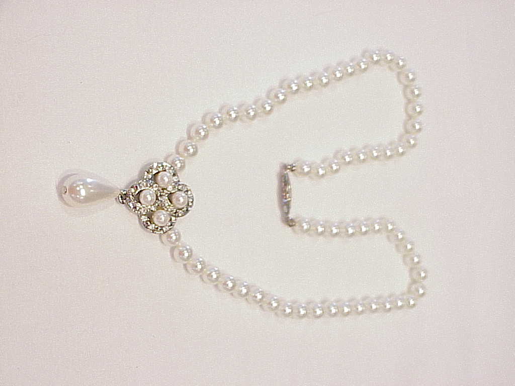Faux Pearl And Rhinestone Necklace With Drop - Perfect For Wedding
