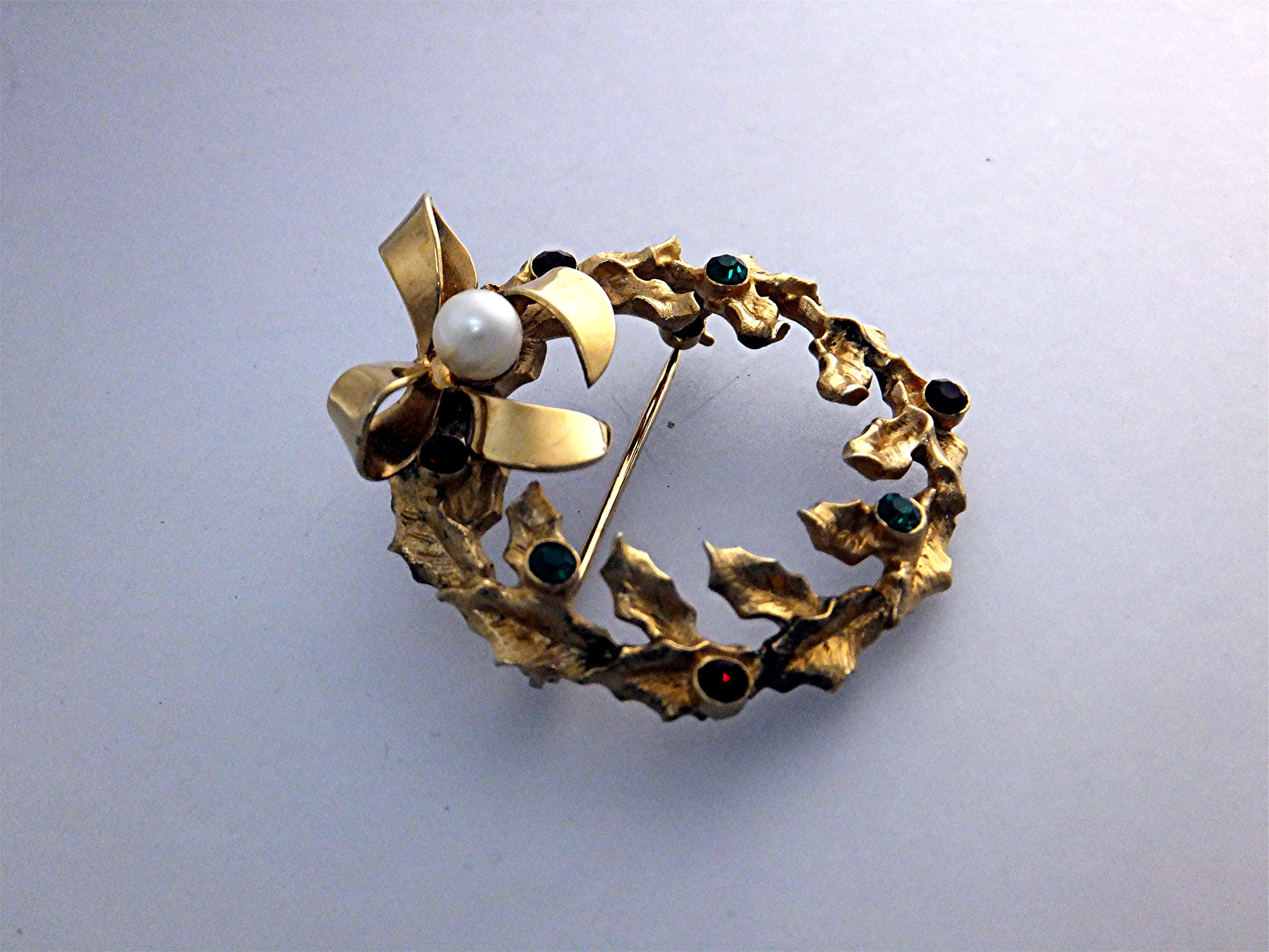 Sterling/Gold Vermeil Pearl Christmas Brooch