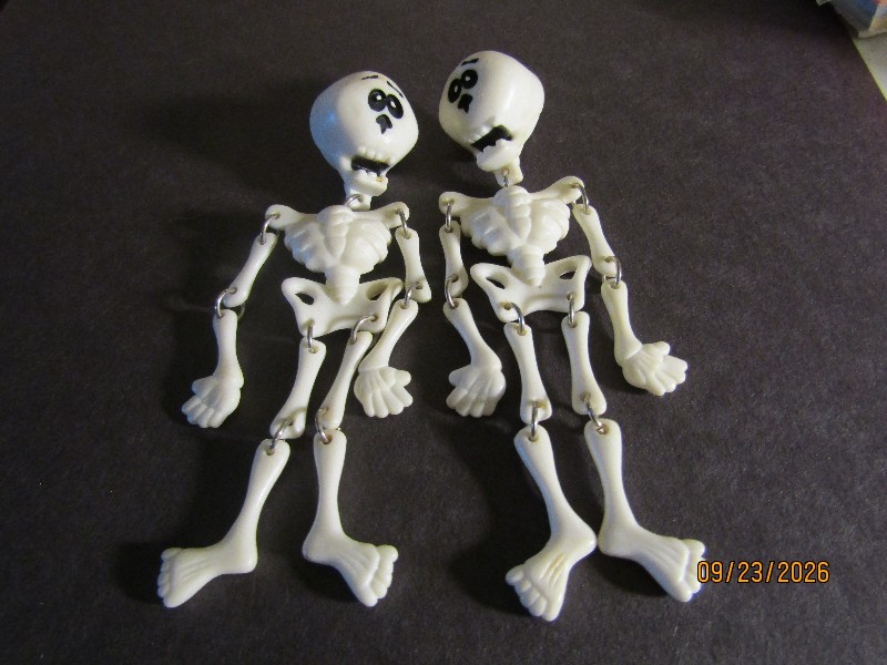 Vintage Bendy Bones Skeleton Dangle Post Earrings Halloween Novelty Jewelry
