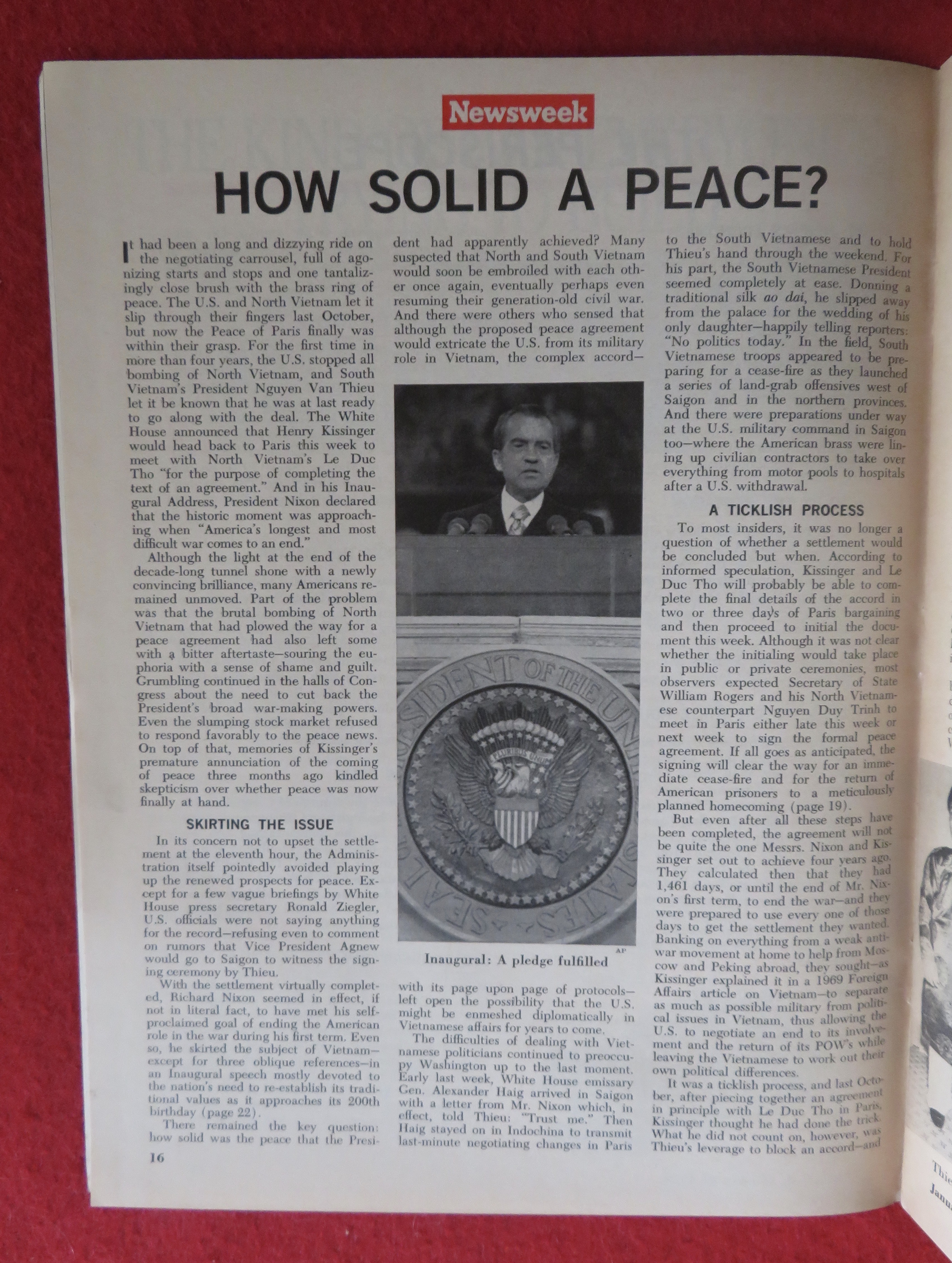 Newsweek Magazine January 29, 1973 How Solid A Peace