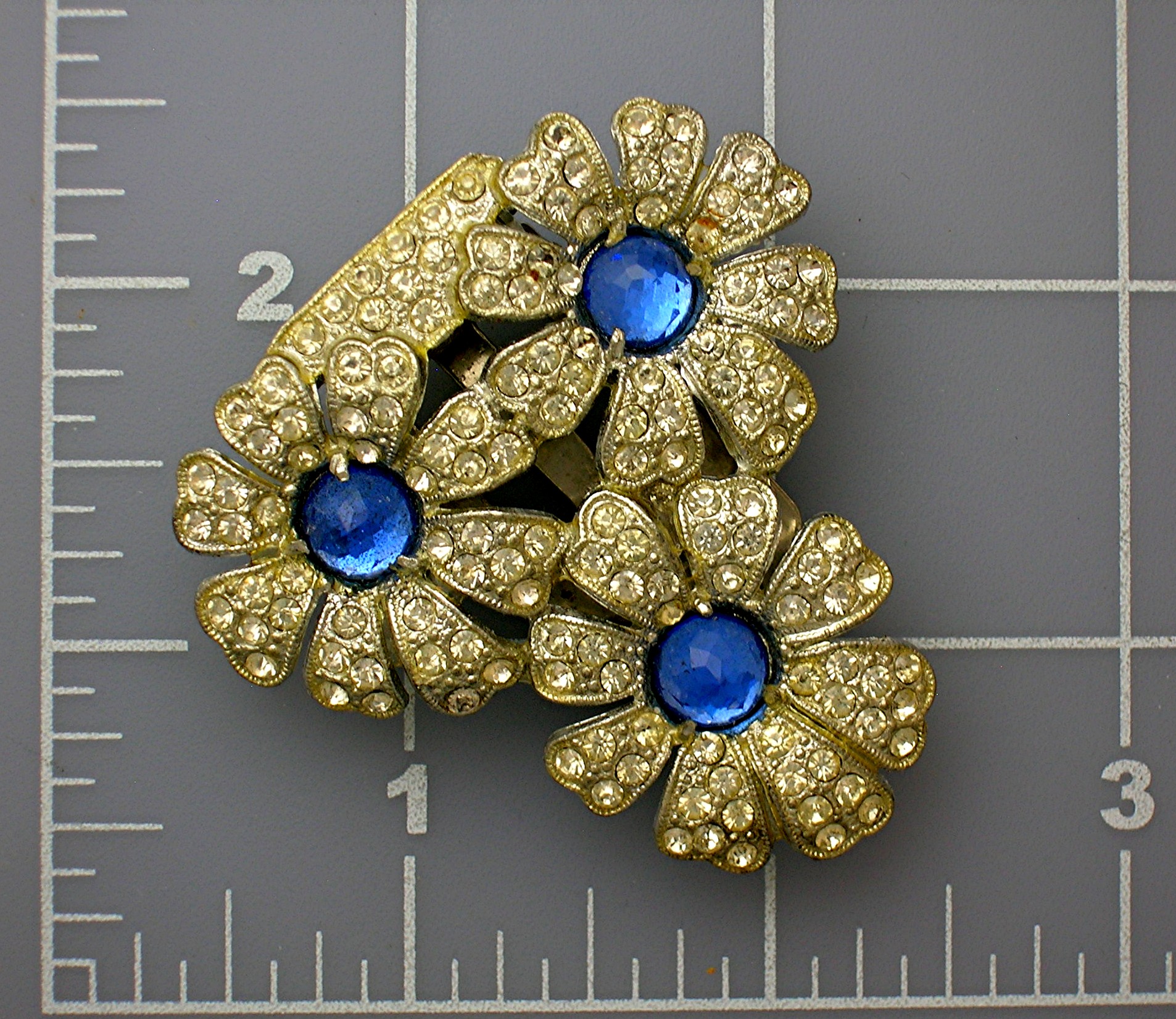 Dress Clip Sapphire & White Rhinestone Flowers