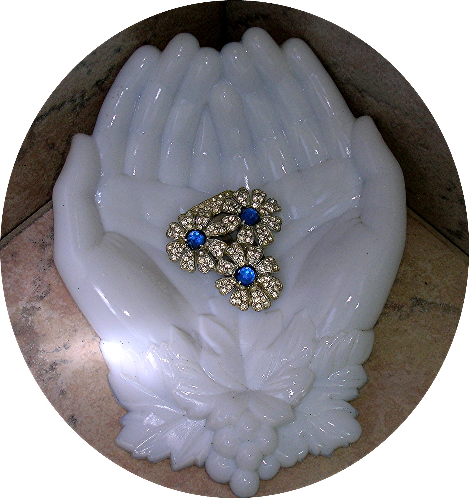 Dress Clip Sapphire & White Rhinestone Flowers