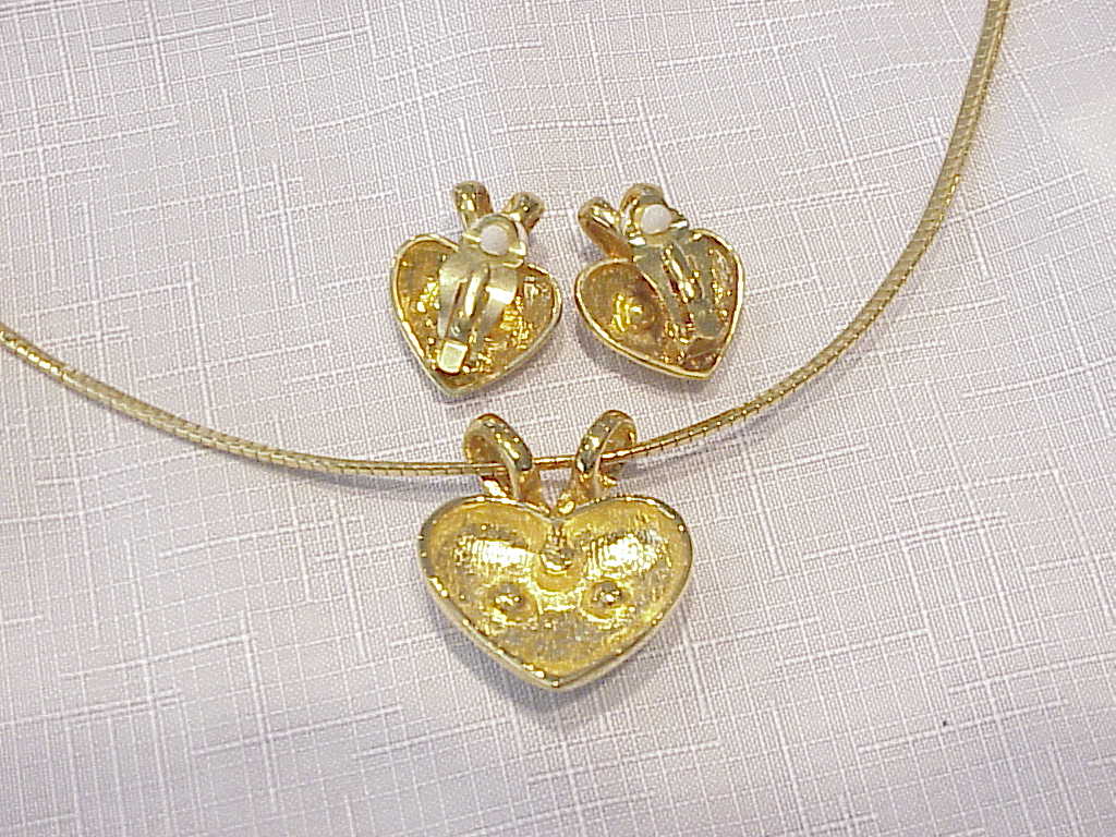 Gold Tone Omega Choker With Rhinestone Slide And Clip Earrings
