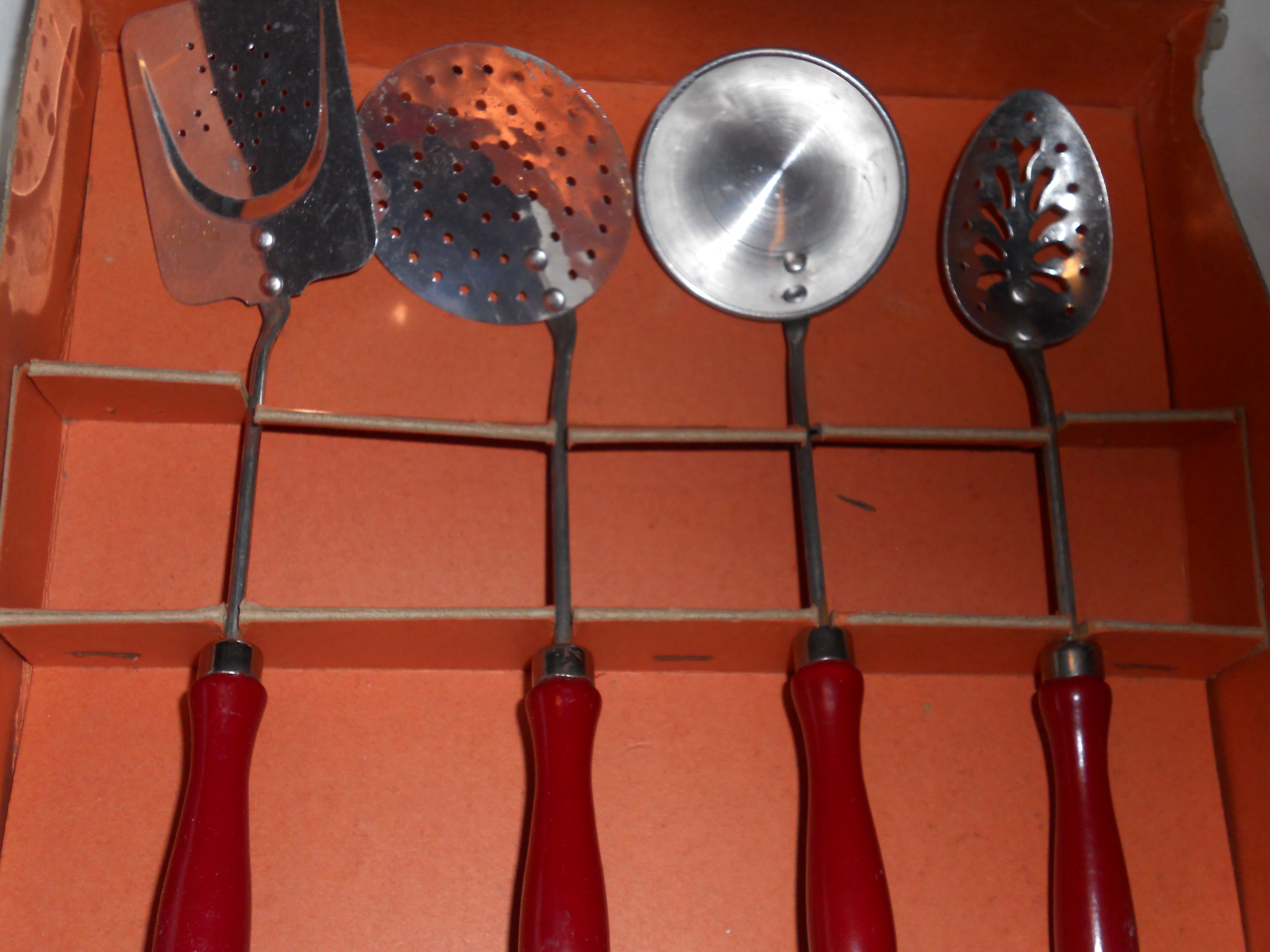 Vintage Toy Aluminum Cooking Utensils 4 piece Set in Box